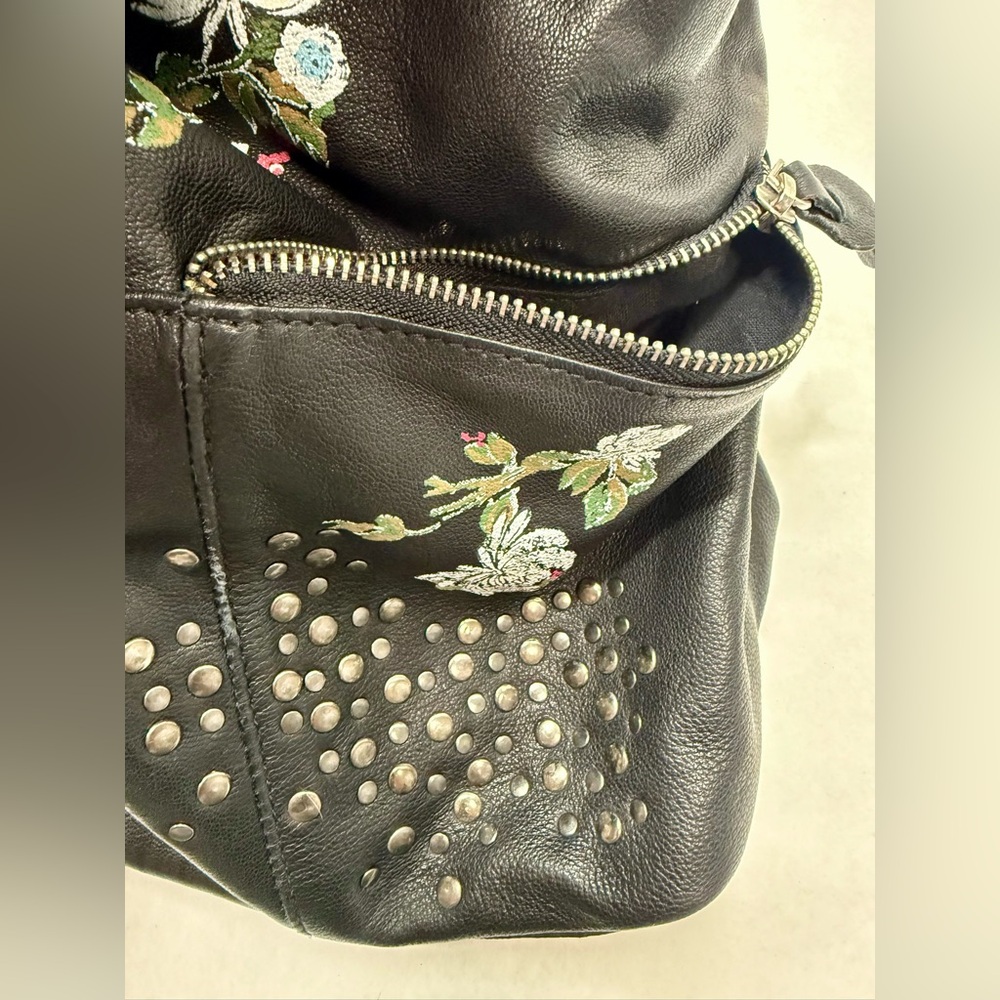 Free People Black Leather Hand-painted Backpack with Silver Studs - Picture 5 of 8